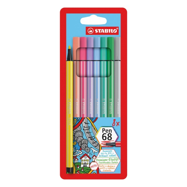 STABILO スタビロ 水性ペン ペン68 パステル カラー 8色セット 68-8-01