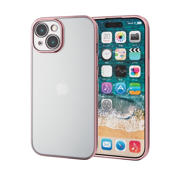 エレコム iPhone15 ケース カメラ保護 ソフト メタリック加工 ピンクゴールド PM-A23AUCTMKPN