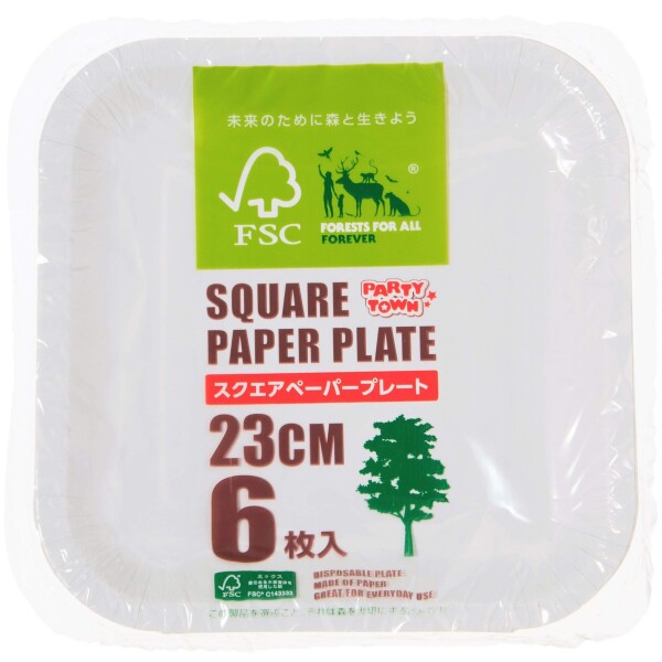 ストリックスデザイン 紙皿 スクエアプレート 6枚 ホワイト 23×23cm 使い捨て 食器 角皿 環境に優しい エコ アウトドア SD-139