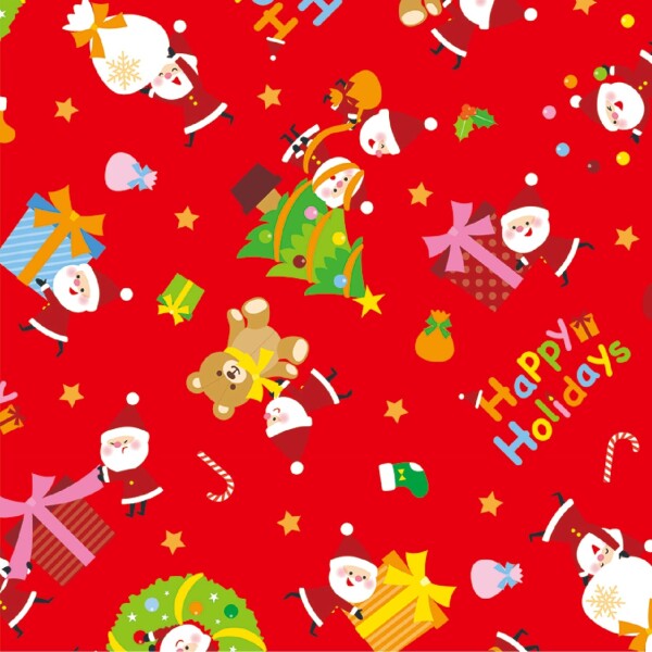 ササガワ ラッピング用品 タカ印 クリスマス包装紙 ラッピングペーパー リトルサンタ 赤 全判 50枚 49-4061