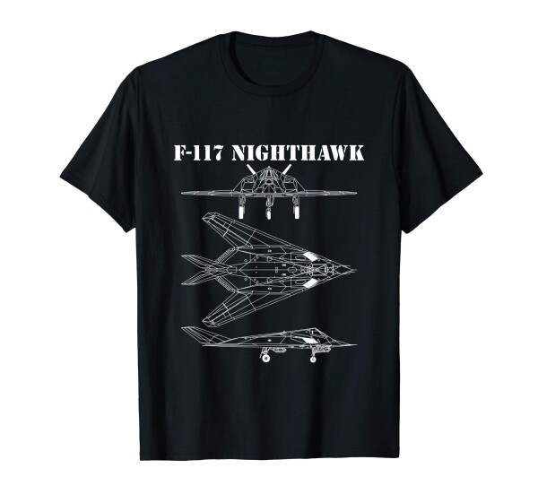 F-117 Stealth Aircraft Nighthawk Schematic Military Jet F117 Tシャツ