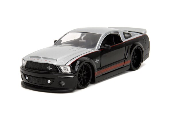 Big Time Muscle 1:24 2008 Ford Shelby GT-500KR ダイキャストカー 子供と大人のおもちゃ (ブラック/シルバー)