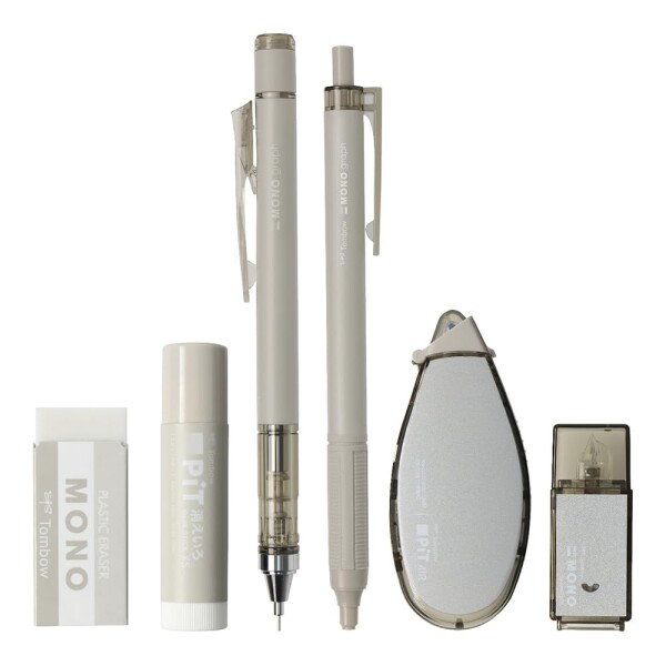 トンボ(Tombow) 鉛筆 MONO PIT 文具セット6点 アッシュカラー トープ シャープペン0.3mmセット PCC-643AAZ