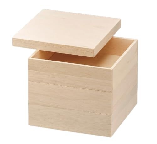 J-kitchens 重箱 日本製 3段 木製 8寸 富貴宝白木 24.2cm x 24.2cm x 19.0cm