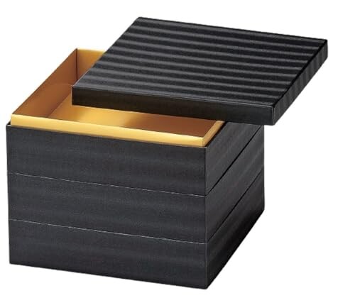 J-kitchens 重箱 日本製 3段 6.5寸 和 紙 小波黒 20.0cm x 20.0cm x 17.6cm