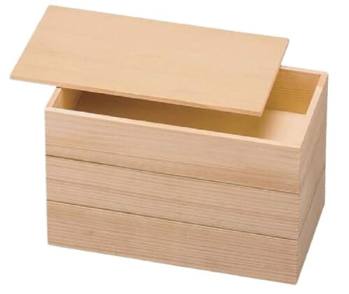 J-kitchens 重箱 日本製 3段 木製 7.5寸 1/2長手白木 22.8cm x 12.0cm x 15.3cm