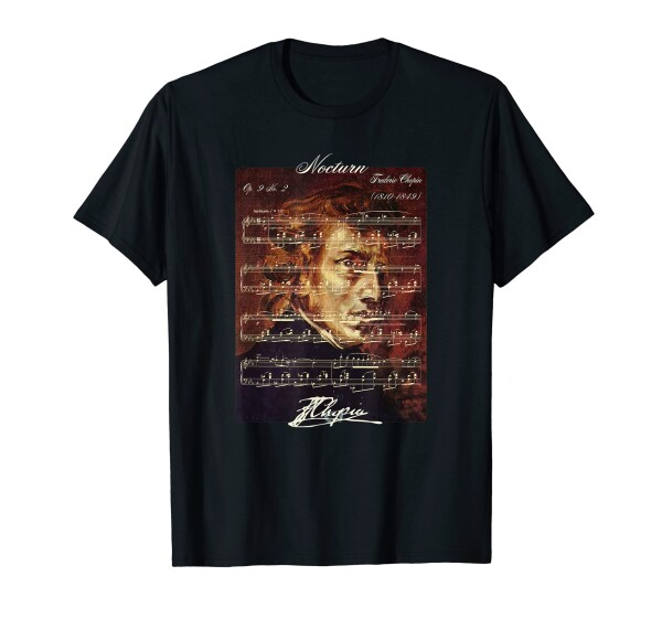 Nocturn Op. 9 No. 2 Frederic Chopin Signature Portrait Score Tシャツ