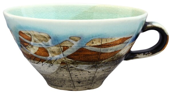 美濃焼 林英樹 「 二色線刻 」 スープカップ マグカップ 約直径13×高さ6.5cm 青白 日本製 119-0051